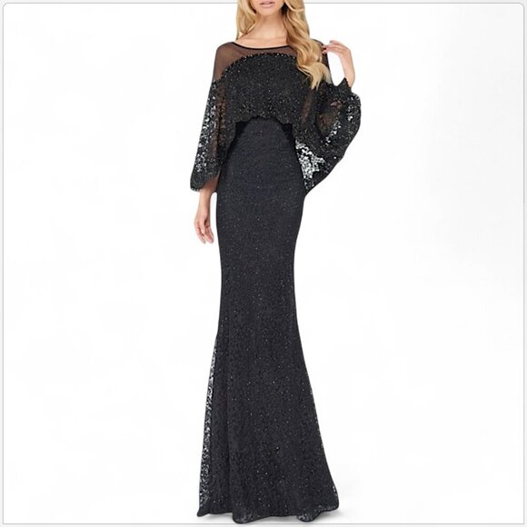 Mac Duggal Beaded Lace Cape Mermaid Train Evening Formal Dress Gown NWT New 6 - Picture 4 of 10
